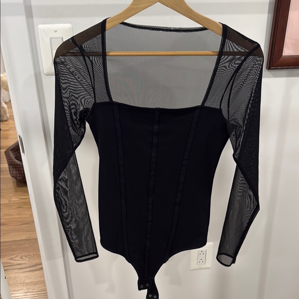Abercrombie & Fitch Black Mesh Long Sleeve Fitted Bodysuit